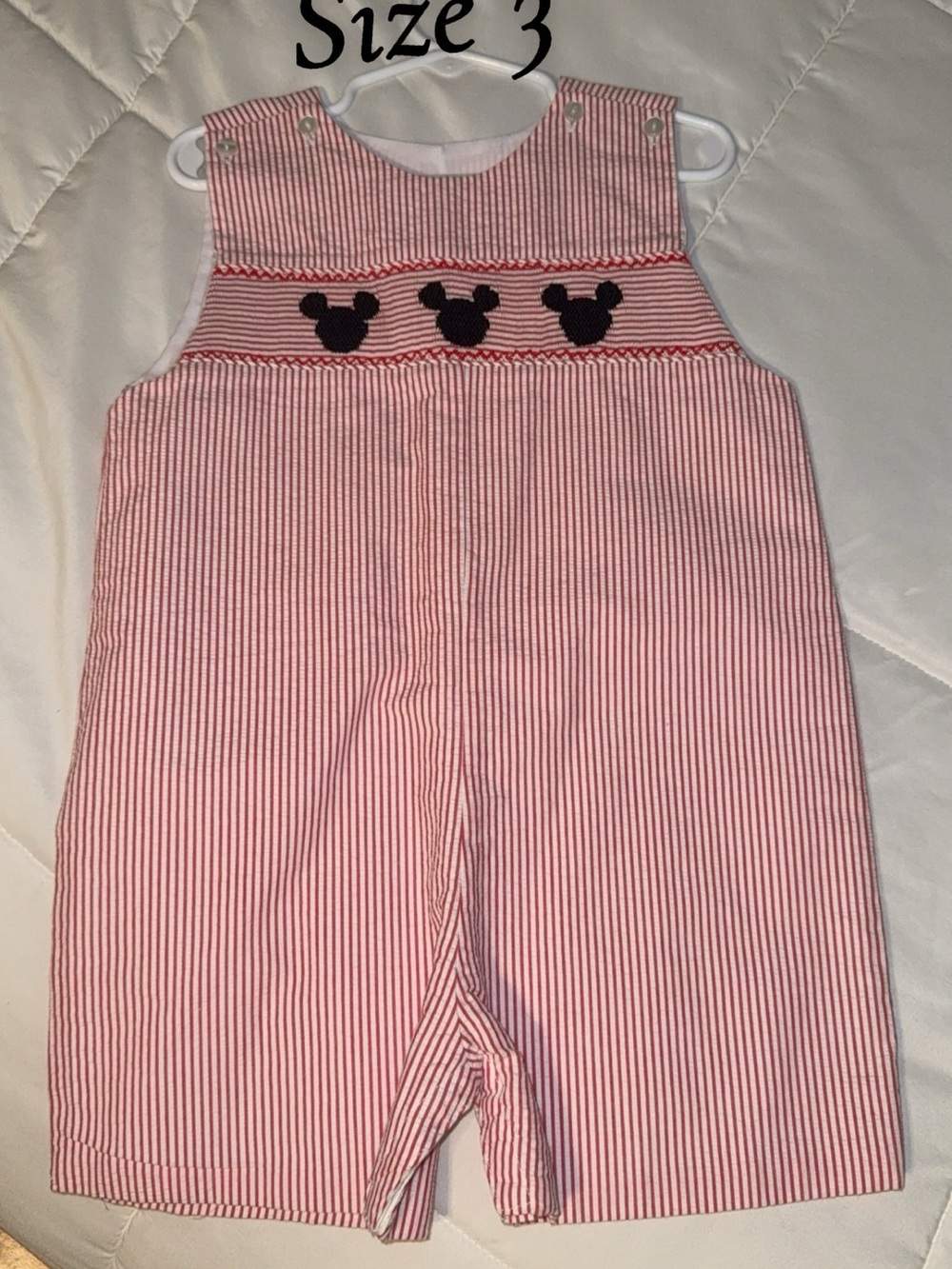 Red Striped Kids One-Piece Romper with Navy Mickey Motif